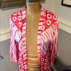 Women's Red Tie-Dye Kimono Jacket